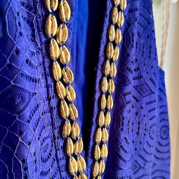 Lilly Pulitzer Achelle Dress In True Blue Mystical Knotty Lace Brass Sea Shells - Picture 5 of 9